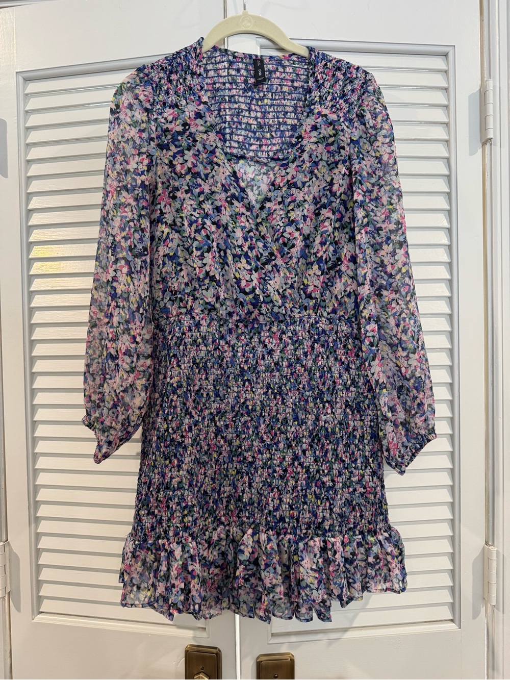 Floral Smocked Mini Dress - Navy & Pink